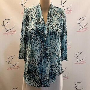 Kim Rogers. Size PXL. Lightweight Open Front Animal Print Cardigan. Blue. B95